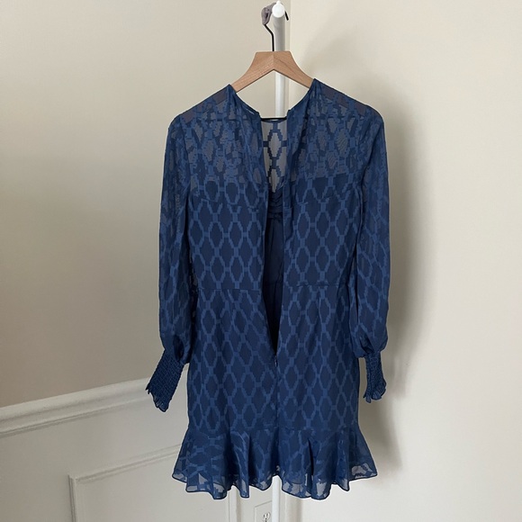 COOPER ST Blue Semi Sheer Ruffle Mini Dress Long Sleeves Lined Women’s 4 - Picture 7 of 7